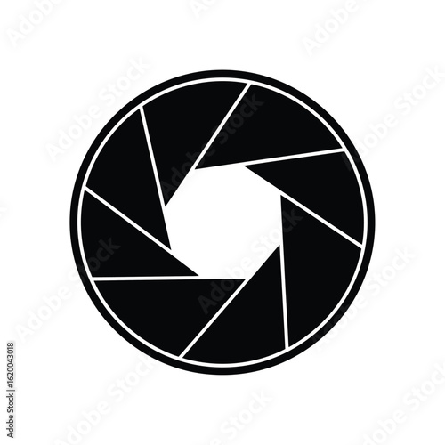 Vector illustration of black camera aperture icon isolated on white background