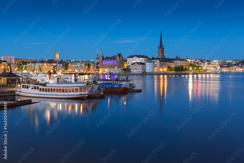 View of Riddarholmen and Sodermalm at dusk from near Town Hall, Stockholm, Sweden, Scandinavia View of Riddarholmen and Sodermalm at dusk from near Town Hall, Stockholm, Sweden, Scandinavia