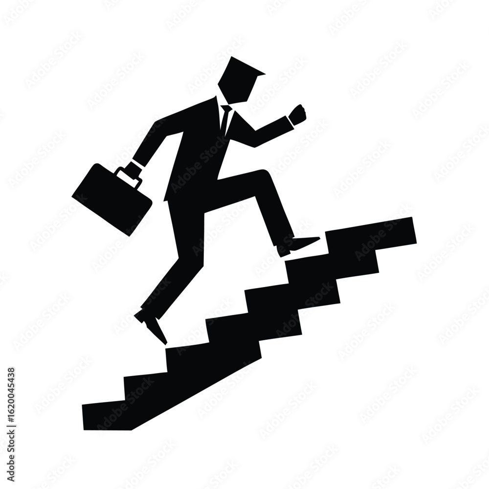 Black silhouette of a businessman climbing stairs Vector illustration Black silhouette of a businessman climbing stairs Vector illustration