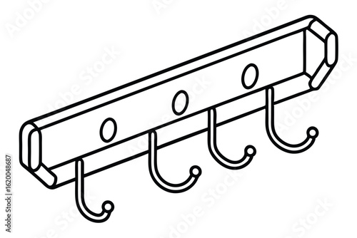 Outline Illustration of a Wooden Wall Rack with Three Hooks Hanging Down