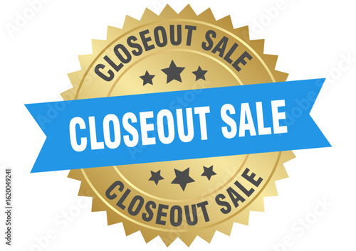 closeout sale. closeout sale round blue and gold label isolated on transparent background