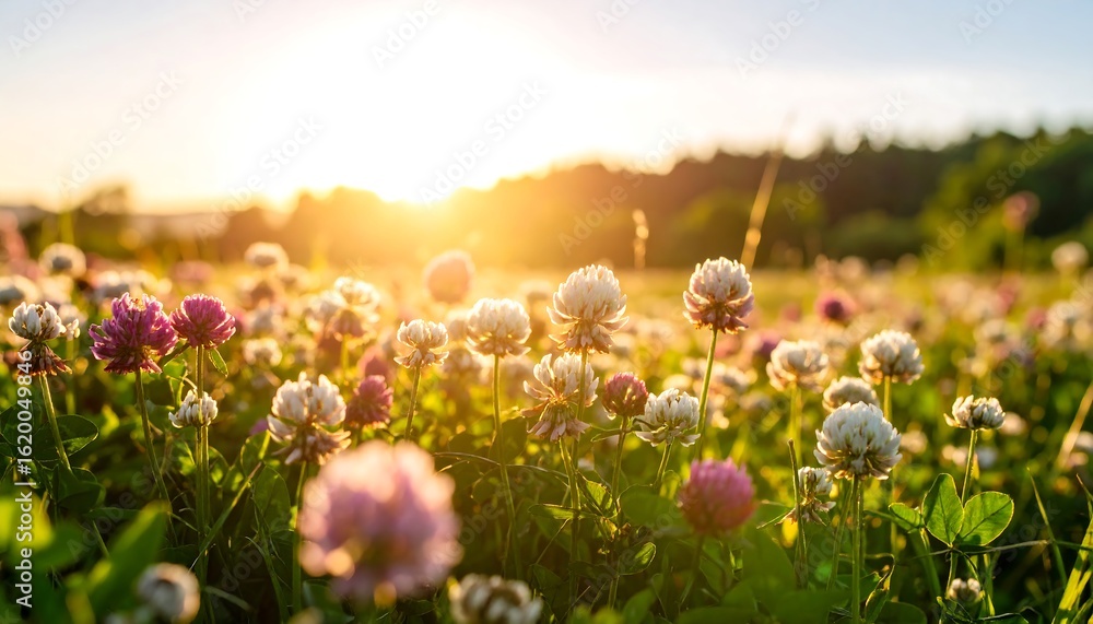 Obraz premium Sunset over wildflowers