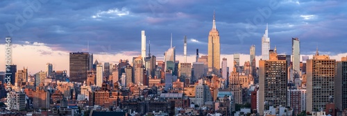 New York City skyline panorama at sunset