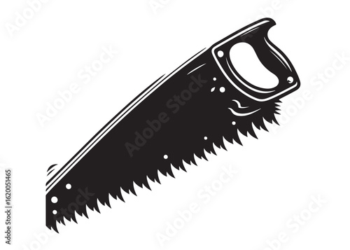 saw blade logo silhouette vector illustration, hand saw silhouette vector design, cutting wood logo icon silhouette, black illustration of a hand saw logo vector silhouette on white background