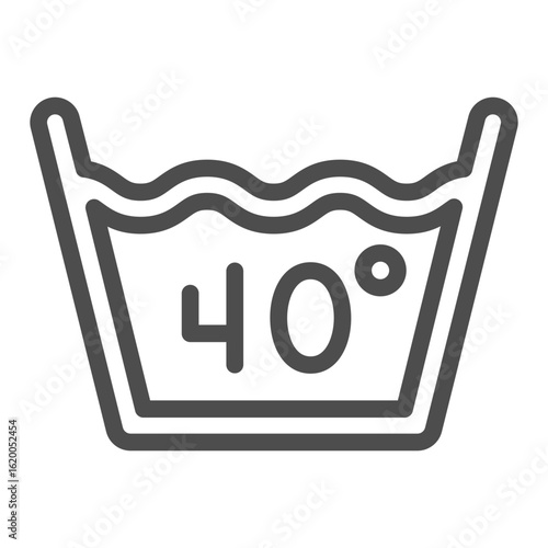 Basin with hot water line icon, manual washing concept. Vector graphics. Forty degree water for wash, laundry sign on white background, outline style icon for mobile or web design.