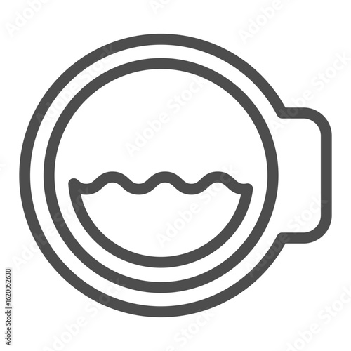 Washing machine glass window line icon, washing concept. Vector graphics. Window of lid and water, wash sign on white background, outline style icon for mobile or web design.