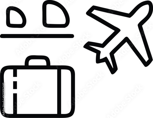 Vector art of travel concept with airplane and luggage icon isolated on white background