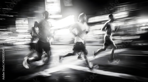 Running Crew in Motion at Night Through NYC Streets – Shutter Drag Effect and Urban Blur