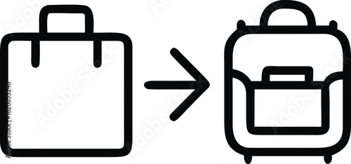 Vector art of icon showing transformation from a simple briefcase to a more modern, compartmentalized bag, isolated on white background