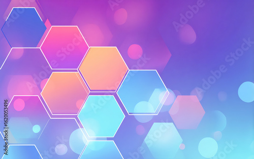 soft pastel gradient lines morphing into geometric shapes of glowing hexagons and circles