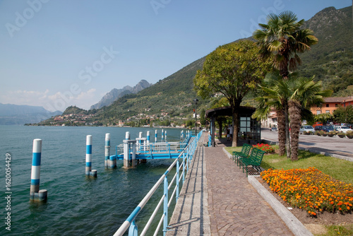View of Marone Lake Iseo from Sale Marasino Promenade, Lombardy, Italian Lakes, Italy