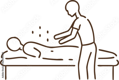Line Art Icon of a Therapist Performing a Healing Touch on a Patient body