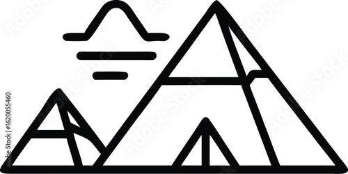 Vector art of stylized outline of egyptian pyramids, representing ancient history and travel