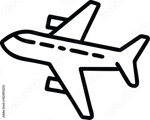 Vector art of simple black outline icon of an airplane isolated on white background