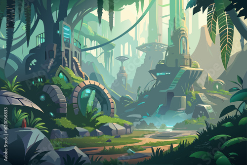 Ethereal Biomechanical Jungle in Soft Focus with Crisp