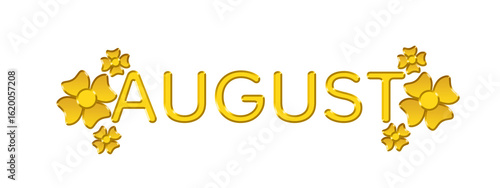 Cuadro en lienzo Gold August month letters  Greeting with Decorative Flowers on transparent backg