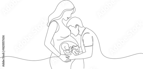 Pregnancy line art vector illustration of expecting parents love