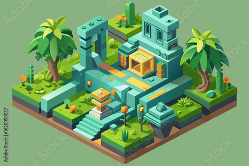 Isometric Biomechanical Jungle in Flat Design with