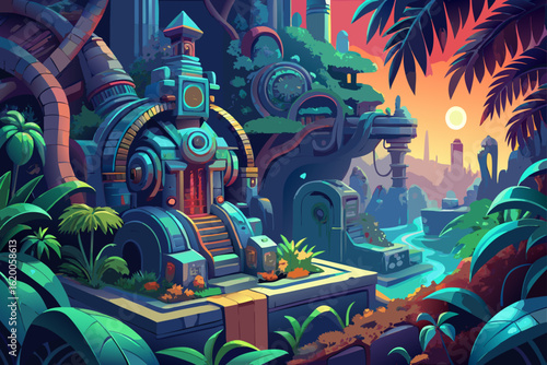 Mythical Biomechanical Jungle in 3D Gradient Vector