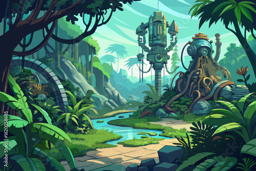 Natural Biomechanical Jungle in Hand Drawn Vector