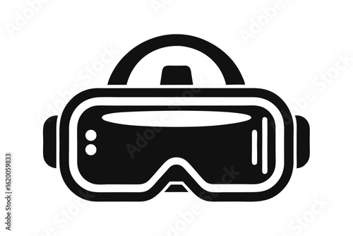 Black and White Graphic Featuring Virtual Reality Goggles, Futuristic Design, Innovation Concept