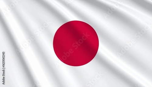 Japanese flag with crimson sun disc centered on pristine white field, minimal composition symbolizing purity and unity