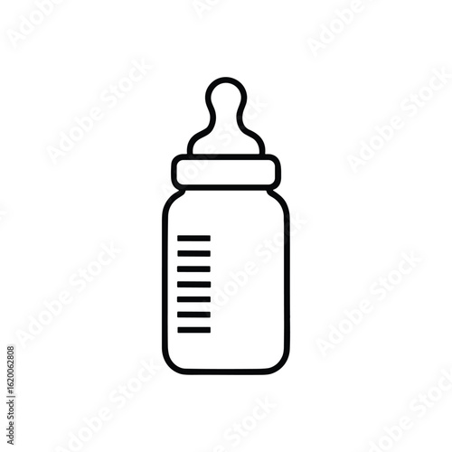 Baby Bottle Icon A simple, minimalist illustration of a classic baby bottle, filled with milk, perfect for representing infant care and nourishment.