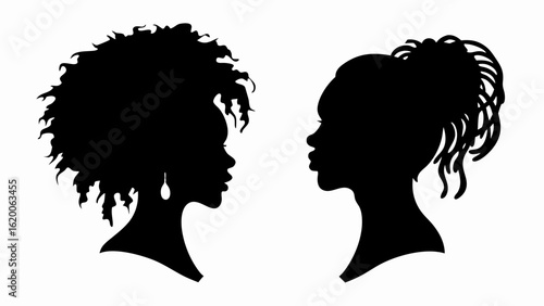 Silhouette illustration of two african american women with different hairstyles facing each other