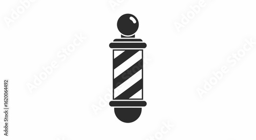 A classic barber's pole icon in black and white with diagonal stripes, a symbol for a barbershop.