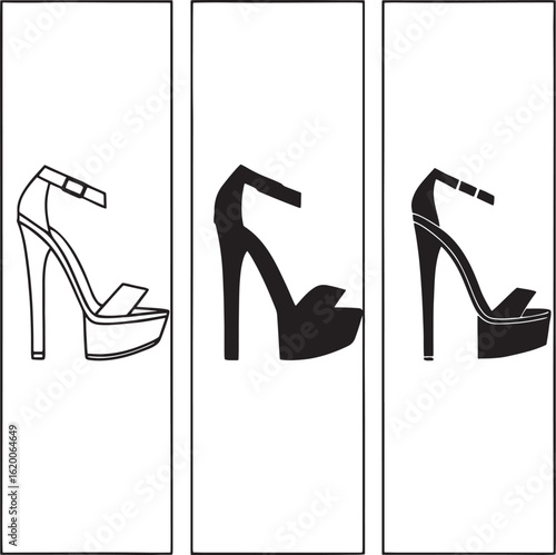 High heeled platform sandals outlined and filled shoe