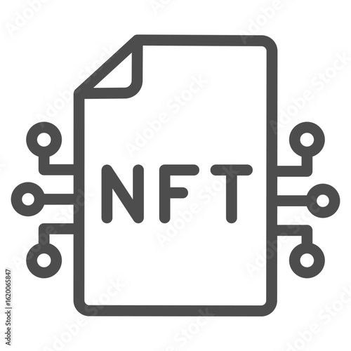 File of NFT crypto network line icon, metaverse concept. Vector graphics. Non fungible token certificate, document sign on white background, outline style icon for mobile or web design.