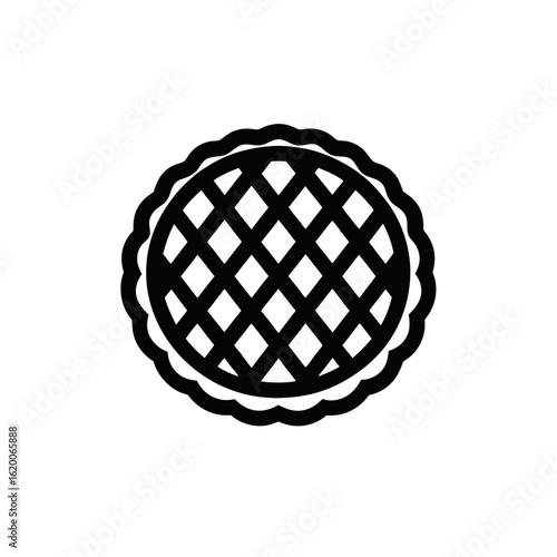Vector art of a black and white illustration of a pie with a lattice top isolated on white background