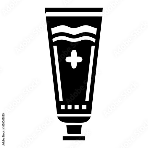 Ointment tube with cap, showcasing medical balm in minimalist style. Ointment tube design highlights pharmaceutical cream and topical treatment.