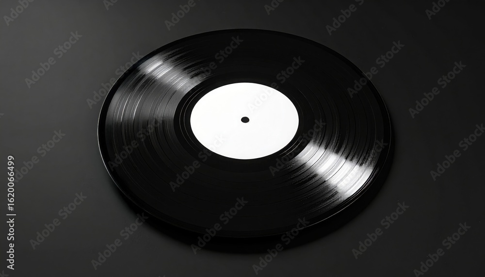 Obraz premium Black vinyl record with blank label representing nostalgia, retro music culture, analog sound, or timeless classic entertainment formats