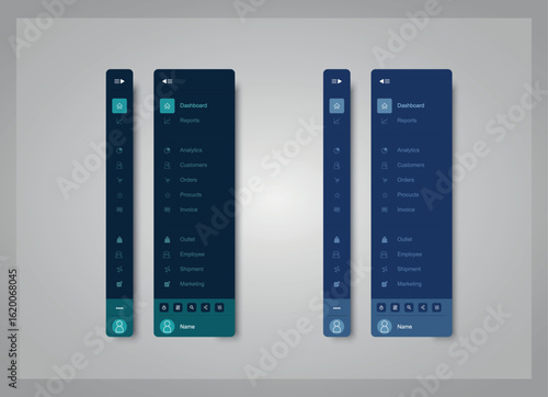 Blue Menu Bar, Sidebar Design, Web Element. vector.