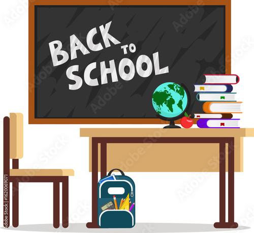 School board, desk and chair on a white. Back to school