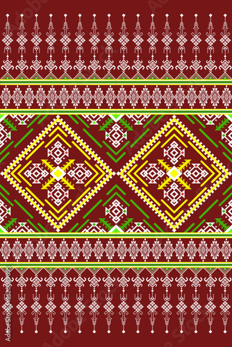 Geometric embroidery design, pixel fabric, ethnic pattern, cross stitch, tile design, tapestry, vector, illustration, abstract, background, seamless.