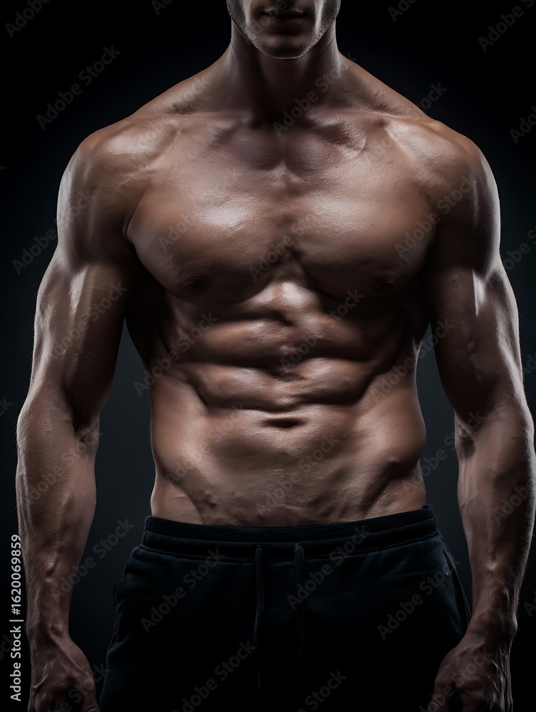 Fototapeta premium Muscular Bodybuilder Showing Defined Abs and Muscles