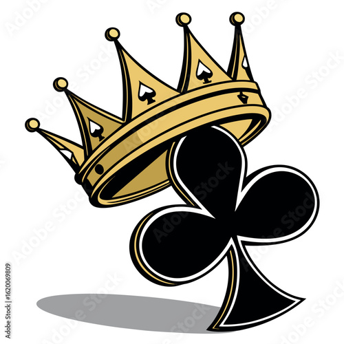 Golden crown adorned with spade symbols sits elegantly atop a black clover