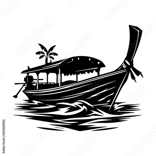 Silhouette of a Traditional Thai Longtail Boat.