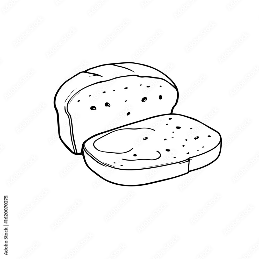 Sliced Toasted Bread Loaf With Spread Outline Isolated On White Background For Breakfast Coloring Page Sliced Toasted Bread Loaf With Spread Outline Isolated On White Background For Breakfast Coloring Page
