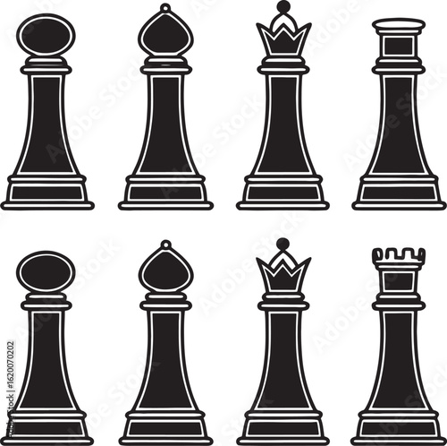 Black and white chess pieces pawn bishop queen rook