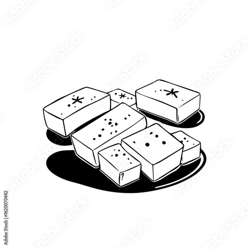 Illustration Of Rectangular Sweet Treats Arranged On Brown Plate With Simple Designs Food Dessert