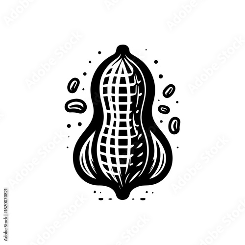 Stylized Black and White Peanut Illustration 2.