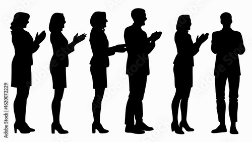 Silhouette of a group of people clapping and applauding in a line wearing business attire outfits