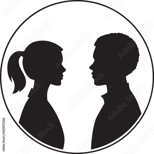 Black silhouettes girl boy facing vector