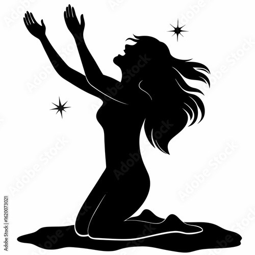 kneeling woman praise: spiritual worship silhouette