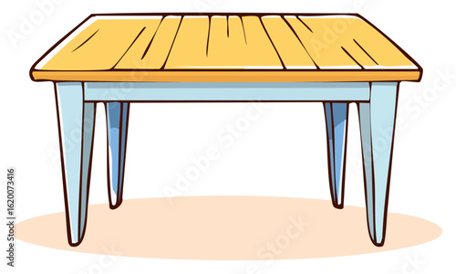 Minimalist Table Design with Orange Wood Legs and Beige Top
