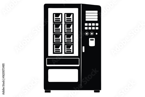 Silhouette of a Vending Machine with Six Visible Product Slots and Buttons