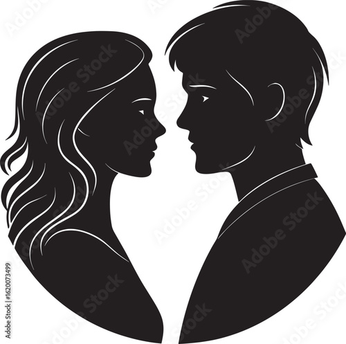 Couple profile embrace tender gaze silhouette vector